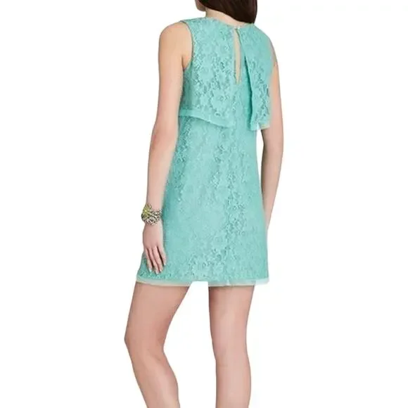 A8 NWT BCBG MAXAZRIA Amelie Lt Aqua Lace Flounce Layer Top Dress Size XXS $230 - Picture 2 of 8